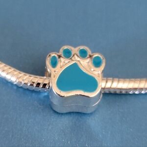 New! For Pandora Charm Bracelet Individual Paw Charm - Blue And Silver Color